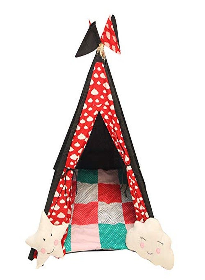 CREATIVE TEXTILES Tent House for Kids Teepee Play Tent for Kids, Portable Teepee Flag House for Boys & Girls, Play House for Indoor & Outdoor with Baby Pillow and Cushions-Black - Image 3